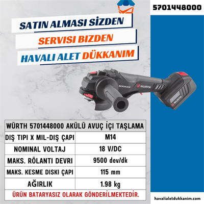 Würth 5701448000 Akülü Avuç İçi Taşlama Bataryasız