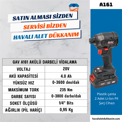 GAV A161 Akülü Darbeli Vidalama 20V 235 Nm