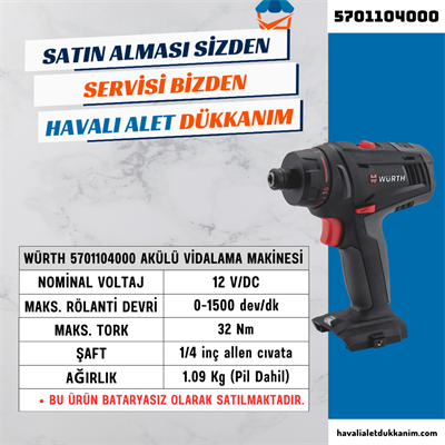 Würth 5701104000 Akülü Vidalama Makinesi Bataryasız