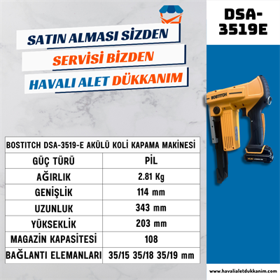 Bostitch DSA-3519-E Akülü Koli Kapama Makinesi 35/15 35/18 mm x2 Bataryalı