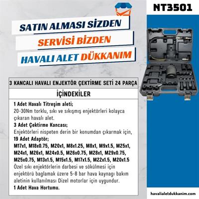 NT Tools NT3501 3 Kancalı Havalı Enjektör Çektirme Seti 24 Parça