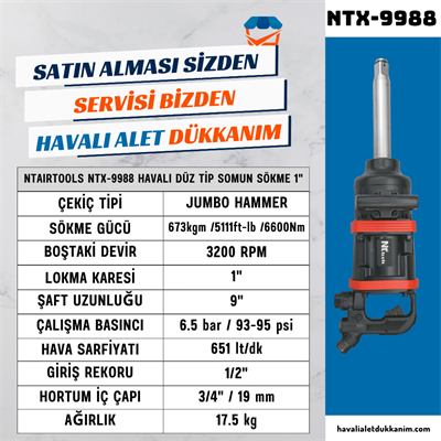 NTAirTools NTX-9988 Havalı Düz Tip Somun Sökme 1