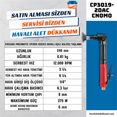 Chicago Pneumatic CP3019-12ACES Havalı Açılı Kalıpçı Taşlama Makinesi 6 mm