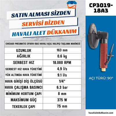 Chicago Pneumatic CP3019-18A3 Havalı Açılı Kalıpçı Taşlama Makinesi 3