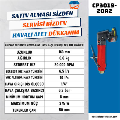 Chicago Pneumatic CP3019-20A2 Havalı Açılı Kalıpçı Taşlama Makinesi 50 mm