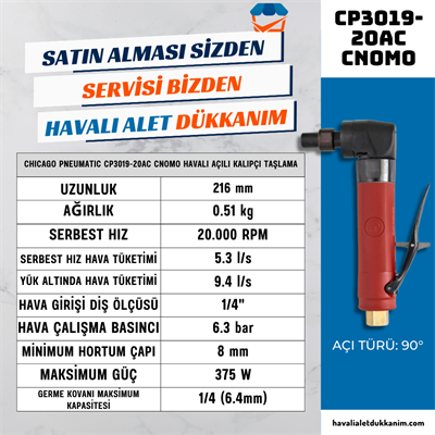 Chicago Pneumatic CP3019-20AC CNOMO Havalı Açılı Kalıpçı Taşlama Makinesi 1/4