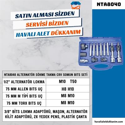 NT Tools NTA8040 Alternatör Sökme Takma CrV Somun Bits Seti 13 Parça
