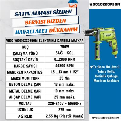 VIDO WD010220750M Elektrikli Metal Supra Mandrenli Darbeli Matkap 750W
