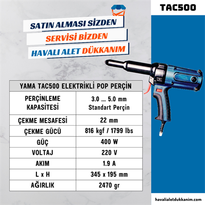 YAMA TAC500 Elektrikli Pop Perçin 5.0 mm