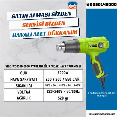 VIDO WD050142000 Ayarlanabilir Sıcak Hava Tabancası 2000W