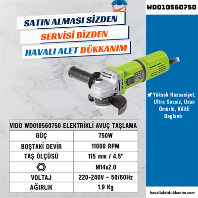 VIDO WD010560750 Elektrikli Avuç Taşlama 115 mm 750W