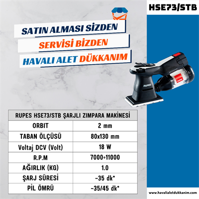RUPES HSE73/STB Şarjlı Zımpara Makinesi 80x130 mm