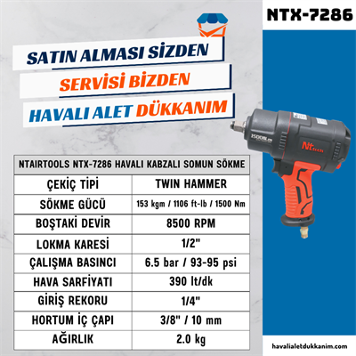 NTAirTools NTX-7286 Havalı Kompozit Kabzalı Somun Sökme 1/2