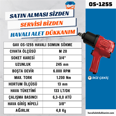 GAV OS-1255 Havalı Somun Sökme 3/4