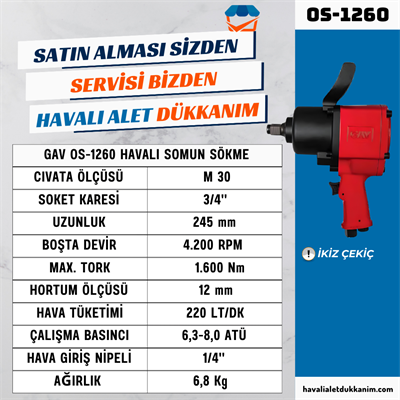 GAV OS-1260 Havalı Somun Sökme 3/4