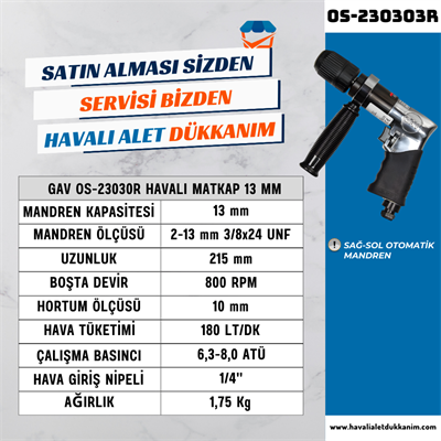 GAV OS-230303R Havalı Matkap 13 mm