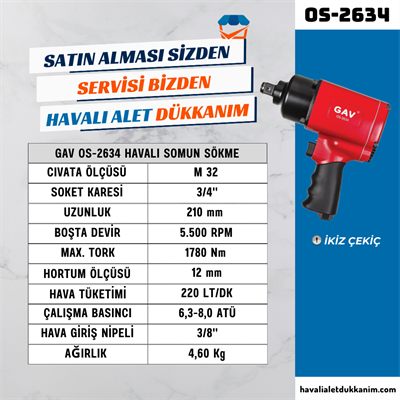GAV OS-2634 Havalı Somun Sökme 3/4