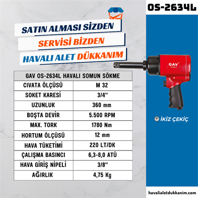 GAV OS-2634L Havalı Somun Sökme 3/4