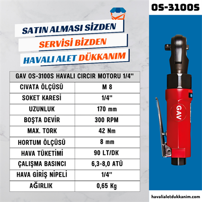 GAV OS-3100S Havalı Cırcır Motoru 1/4