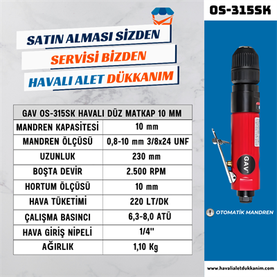 GAV OS-315SK Havalı Düz Matkap 10 mm