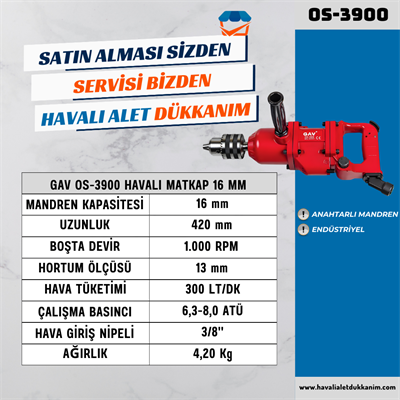 GAV OS-3900 Havalı Matkap 16 mm