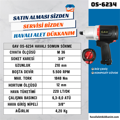 GAV OS-6234 Havalı Somun Sökme 3/4