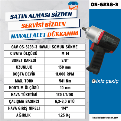 GAV OS-6238-3 Havalı Somun Sökme 3/8
