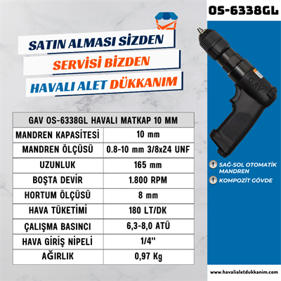 GAV OS-6338GL Havalı Matkap 10 mm