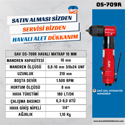 GAV OS-709R Havalı Matkap 10 mm