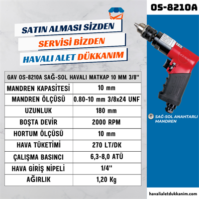 GAV OS-8210A Havalı Matkap Sağ Sol 10 mm 3/8