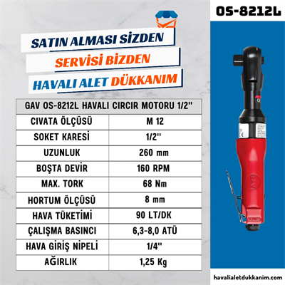 GAV OS-8212L Havalı Cırcır Motoru 1/2
