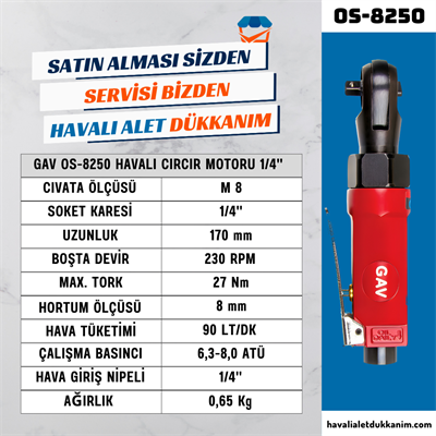GAV OS-8250 Havalı Cırcır Motoru 1/4