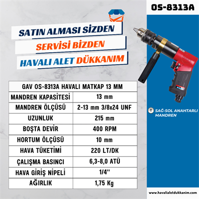 GAV OS-8313A Havalı Matkap 13 mm