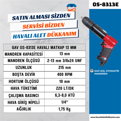 GAV OS-8313E Havalı Matkap 13 mm