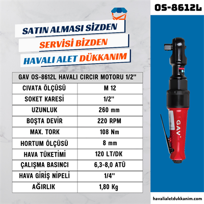 GAV OS-8612L Havalı Cırcır Motoru 1/2