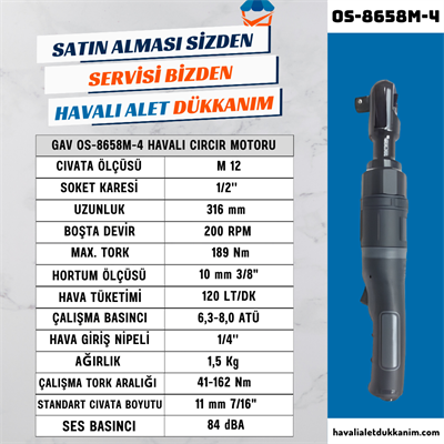 GAV OS-8658M-4 Havalı Cırcır Motoru 1/2