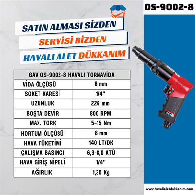 GAV OS-9002-8 Havalı Tornavida 8 mm
