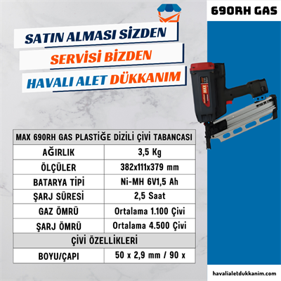 MAX 690RH GAS Plastiğe Dizili Çivi Tabancası
