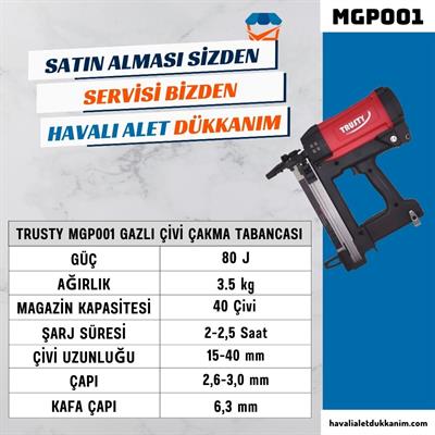 Trusty MGP001 Gazlı Çivi Çakma Tabancası 15-40 mm