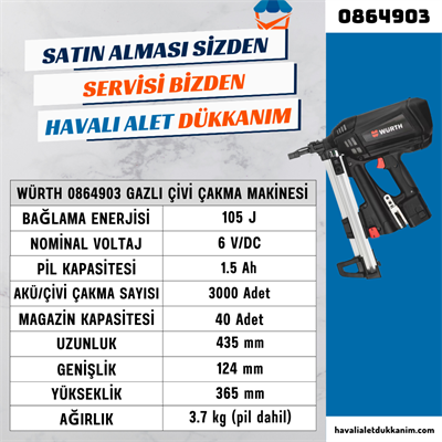 Würth 0864903 Gazlı Çivi Çakma Makinesi