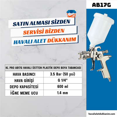 KL PRO AB17G Havalı Üstten Plastik Depo Boya Tabancası 1.4 mm