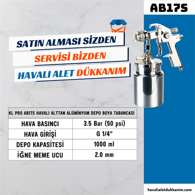 KL PRO AB17S Havalı Alttan Alüminyum Depo Boya Tabancası 2.0 mm