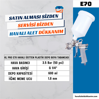 KL PRO E70 Havalı Üstten Plastik Depo Boya Tabancası 1.8 mm