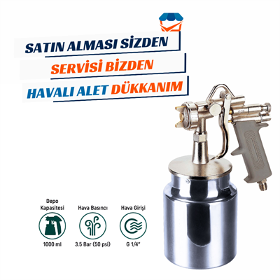 KL PRO G70 Havalı Alttan Alüminyum Depo Boya Tabancası 1.4 mm