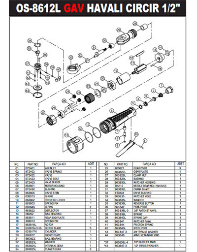 GAV OS-8612L Havalı Cırcır Motoru 1/2