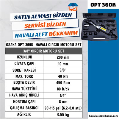 OSAKA OPT 360K Havalı Cırcır Motoru Seti 3/8