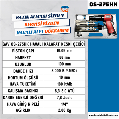 GAV OS-275HK Havalı Kalafat Keski Çekici Seti