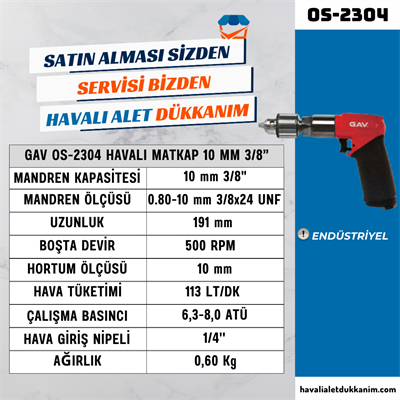 GAV OS-2304 Havalı Matkap 10 mm 3/8”