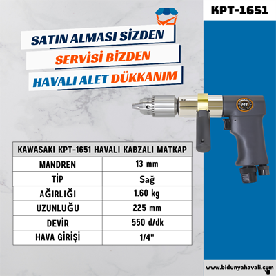 KAWASAKI KPT-1651 Havalı Kabzalı Matkap 13 mm