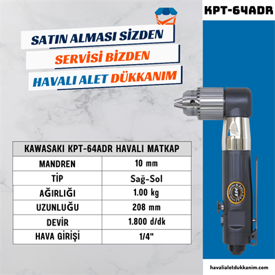 KAWASAKI KPT-64ADR Havalı Matkap 10 mm 90°